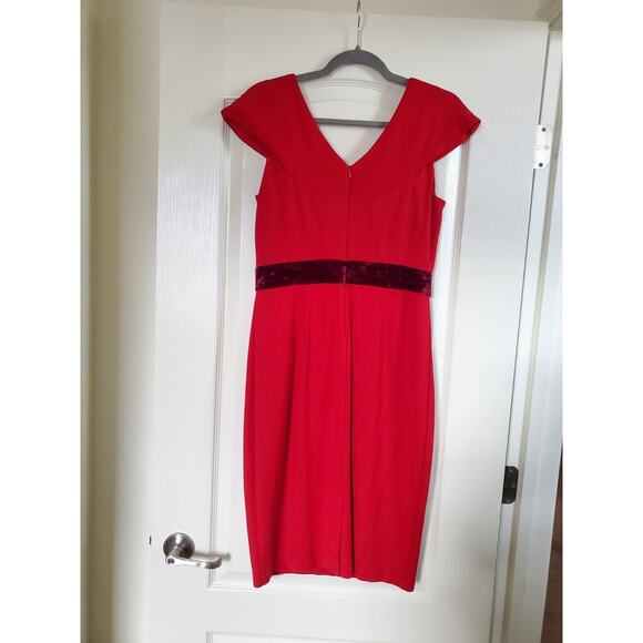 Taylor Holiday Formal Red Cap Sleeve Sheath Dress with Velvet Waistband, Size 8 - Picture 6 of 10